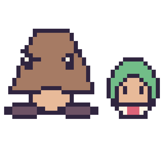 Modèle de pixel art Goomba et Bowser Junior mini sur une grille de 40 par 40 cases