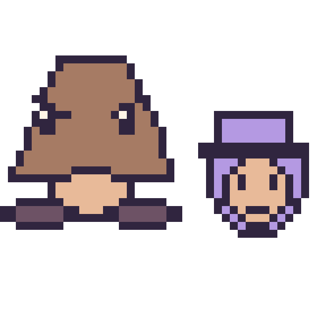 Modèle de pixel art Goomba et Waluigi mini sur une grille de 40 par 40 cases