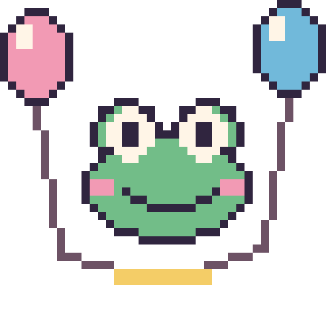 Modèle de pixel art Grenouille avec des ballons sur une grille de 40 par 40 cases
