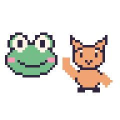 Pixel art Grenouille et Chat qui fait coucou, grille 48 × 48