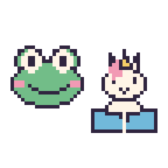Pixel art Grenouille et Licorne avec un livre, grille 48 × 48