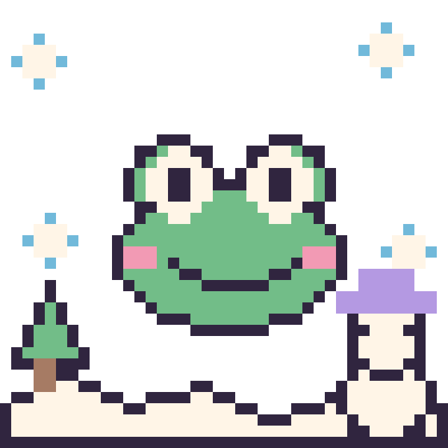 Modèle de pixel art Grenouille en hiver sur une grille de 40 par 40 cases