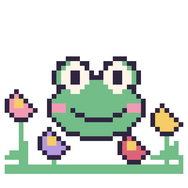 Modèle de pixel art Grenouille dans le jardin sur une grille de 40 par 40 cases