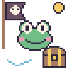 Pixel art Grenouille en aventure pirate, grille 40 × 40