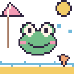 Pixel art Grenouille à la plage, grille 40 × 40