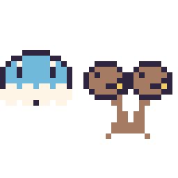 Pixel art Grenousse mini et Doduo mini, grille 32 × 32