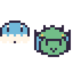Pixel art Grenousse mini et Fantyrm mini, grille 32 × 32
