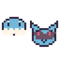 Pixel art Grenousse mini et Lucario mini, grille 32 × 32