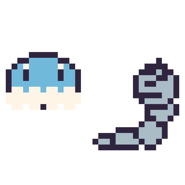 Modèle de pixel art Grenousse mini et Onix mini sur une grille de 32 par 32 cases