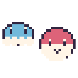 Pixel art Grenousse mini et Voltorbe mini, grille 32 × 32