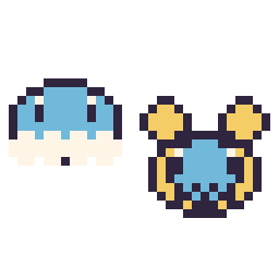 Pixel art Grenousse mini et Wattouat mini, grille 32 × 32