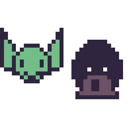 Pixel art Grogu mini et Dark Vador mini, grille 32 × 32