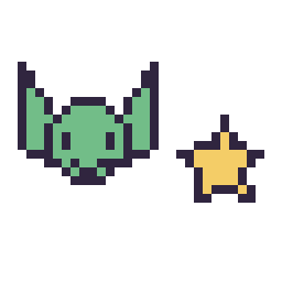 Pixel art Grogu mini et Étoile simple 10 × 10, grille 32 × 32