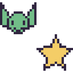 Pixel art Grogu mini et Étoile simple 16 × 16, grille 32 × 32