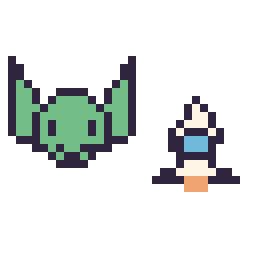 Pixel art Grogu mini et Fusée simple 12 × 12, grille 32 × 32