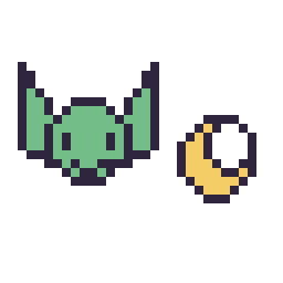 Pixel art Grogu mini et Lune simple 10 × 10, grille 32 × 32
