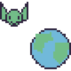 Pixel art Grogu mini et Planète Terre, grille 40 × 40