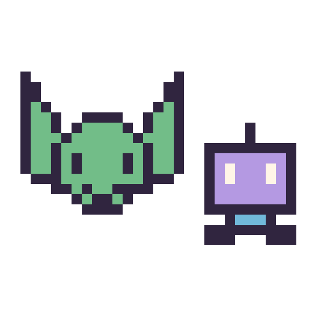 Modèle de pixel art Grogu mini et Robot simple 12 × 12 sur une grille de 32 par 32 cases