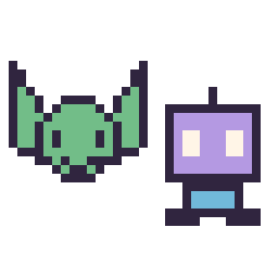 Pixel art Grogu mini et Robot simple 16 × 16, grille 32 × 32