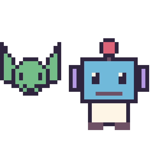 Modèle de pixel art Grogu mini et Robot sur une grille de 40 par 40 cases