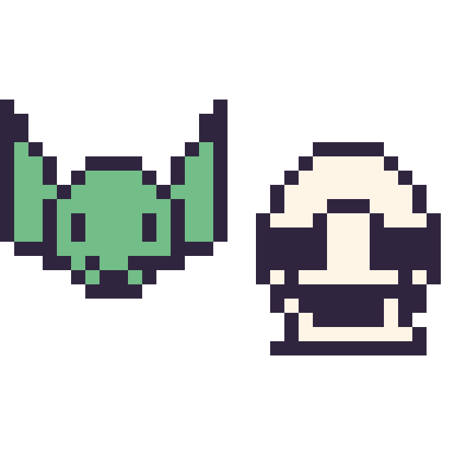 Modèle de pixel art Grogu mini et Stormtrooper mini sur une grille de 32 par 32 cases