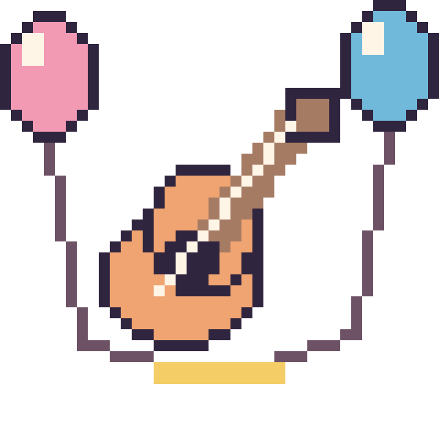 Modèle de pixel art Guitare avec des ballons sur une grille de 40 par 40 cases