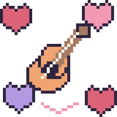 Pixel art Guitare avec des cœurs, grille 40 × 40