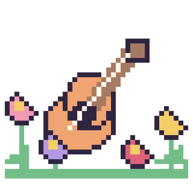 Modèle de pixel art Guitare dans le jardin sur une grille de 40 par 40 cases