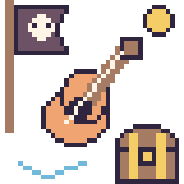 Modèle de pixel art Guitare en aventure pirate sur une grille de 40 par 40 cases