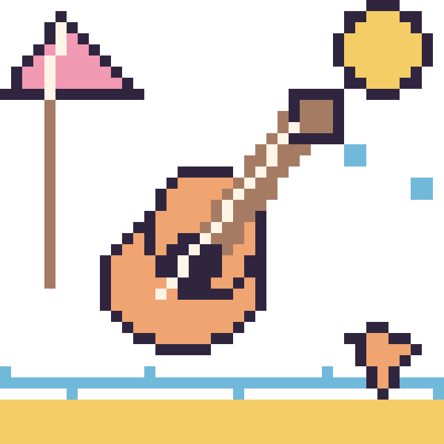 Modèle de pixel art Guitare à la plage sur une grille de 40 par 40 cases