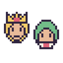 Pixel art Harmonie mini et Bowser Junior mini, grille 32 × 32