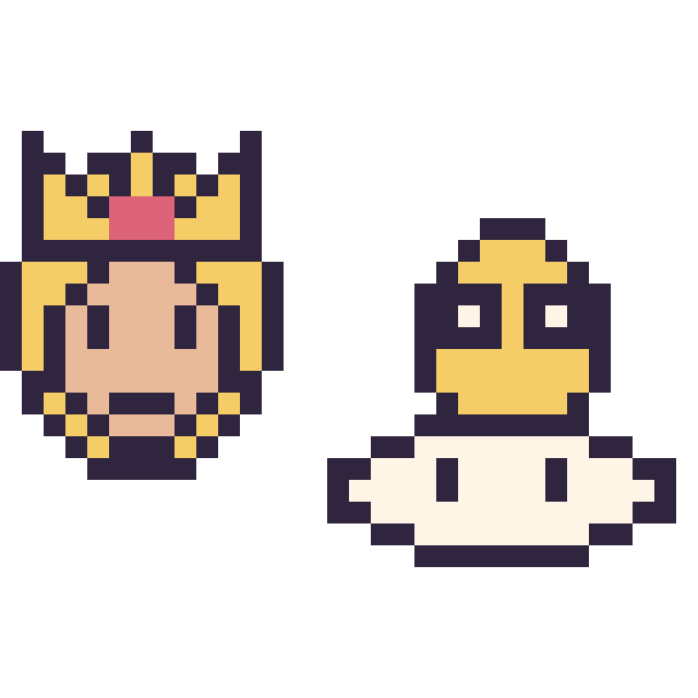 Modèle de pixel art Harmonie mini et Lakitu mini sur une grille de 32 par 32 cases