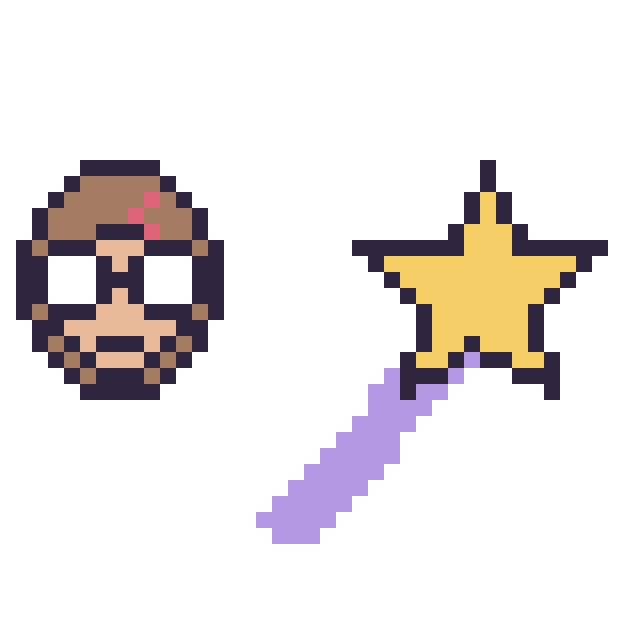 Modèle de pixel art Harry Potter mini et Baguette magique sur une grille de 40 par 40 cases