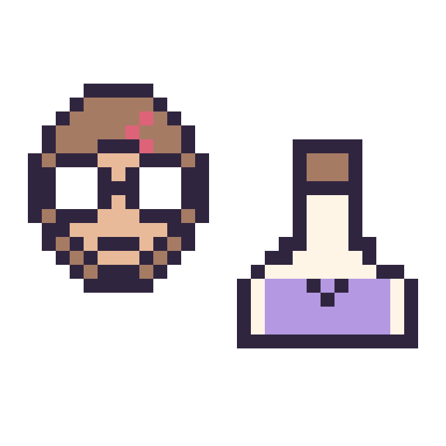 Modèle de pixel art Harry Potter mini et Potion kawaii 16 × 16 sur une grille de 32 par 32 cases