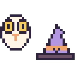 Pixel art Hedwige mini et Chapeau de sorcière kawaii 16 × 16, grille 32 × 32
