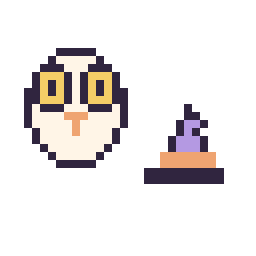 Pixel art Hedwige mini et Chapeau de sorcière simple 10 × 10, grille 32 × 32