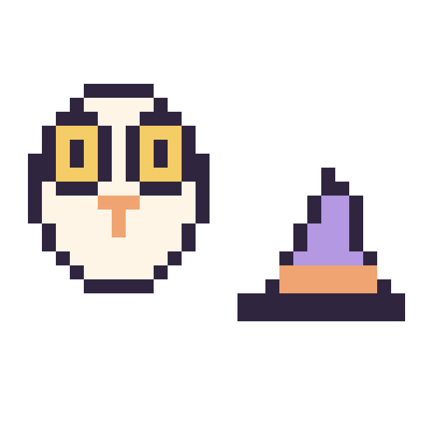 Modèle de pixel art Hedwige mini et Chapeau de sorcière simple 12 × 12 sur une grille de 32 par 32 cases
