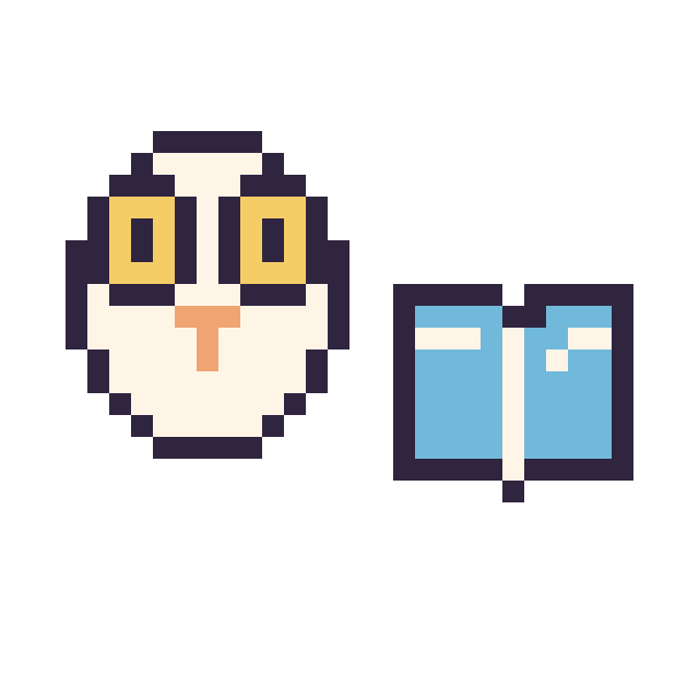 Modèle de pixel art Hedwige mini et Livre simple 12 × 12 sur une grille de 32 par 32 cases