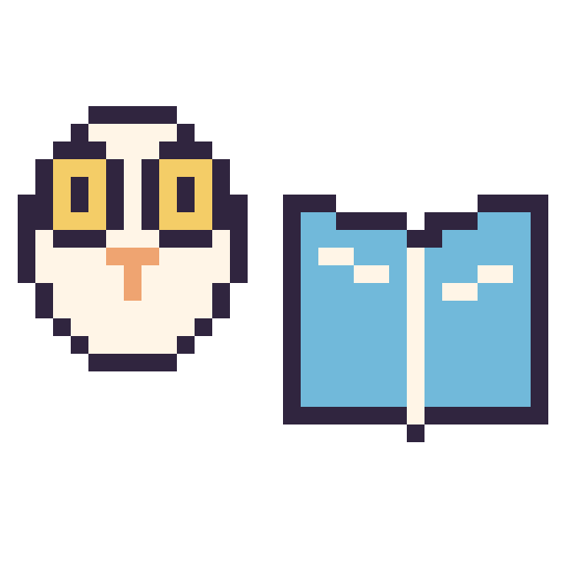 Modèle de pixel art Hedwige mini et Livre simple 16 × 16 sur une grille de 32 par 32 cases