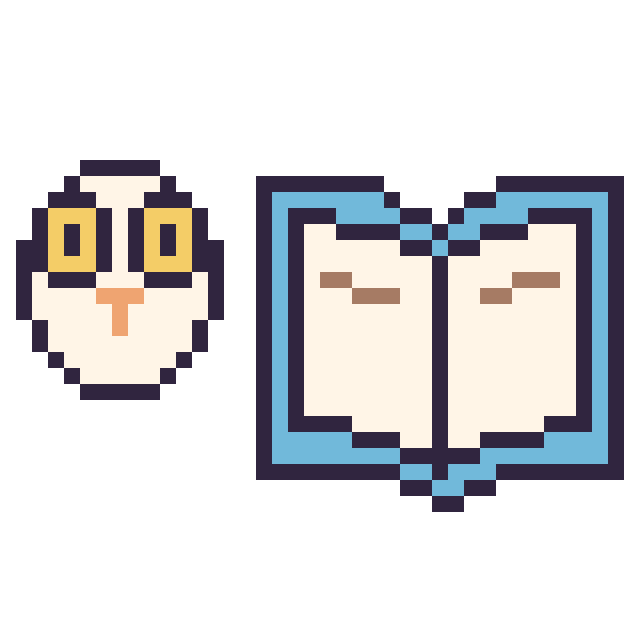 Modèle de pixel art Hedwige mini et Livre sur une grille de 40 par 40 cases