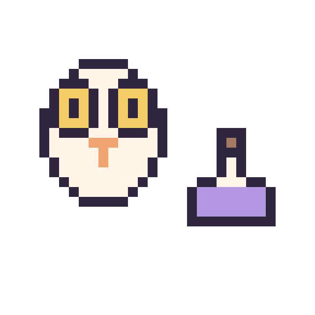 Modèle de pixel art Hedwige mini et Potion simple 10 × 10 sur une grille de 32 par 32 cases