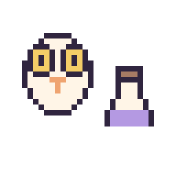 Pixel art Hedwige mini et Potion simple 12 × 12, grille 32 × 32
