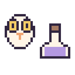 Pixel art Hedwige mini et Potion simple 16 × 16, grille 32 × 32