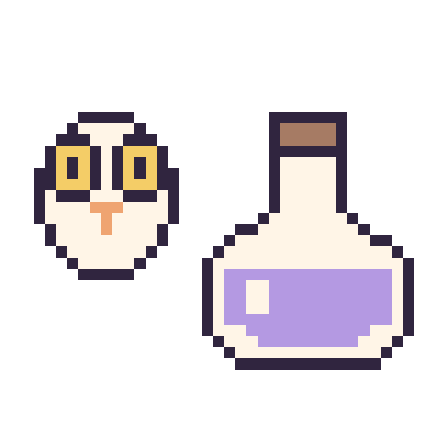 Modèle de pixel art Hedwige mini et Potion sur une grille de 40 par 40 cases