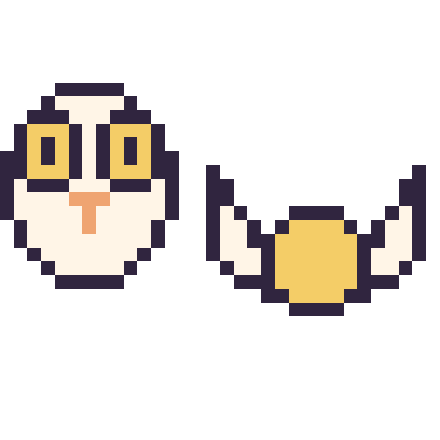 Modèle de pixel art Hedwige mini et Vif d’or mini sur une grille de 32 par 32 cases