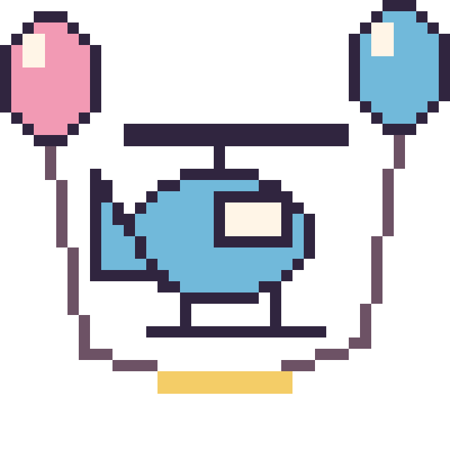 Modèle de pixel art Hélicoptère avec des ballons sur une grille de 40 par 40 cases
