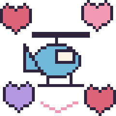 Pixel art Hélicoptère avec des cœurs, grille 40 × 40
