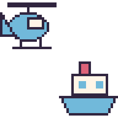Pixel art Hélicoptère et Bateau, grille 48 × 48