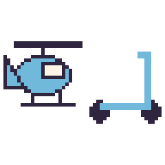 Pixel art Hélicoptère et Trottinette, grille 48 × 48