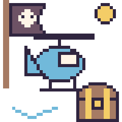 Pixel art Hélicoptère en aventure pirate, grille 40 × 40